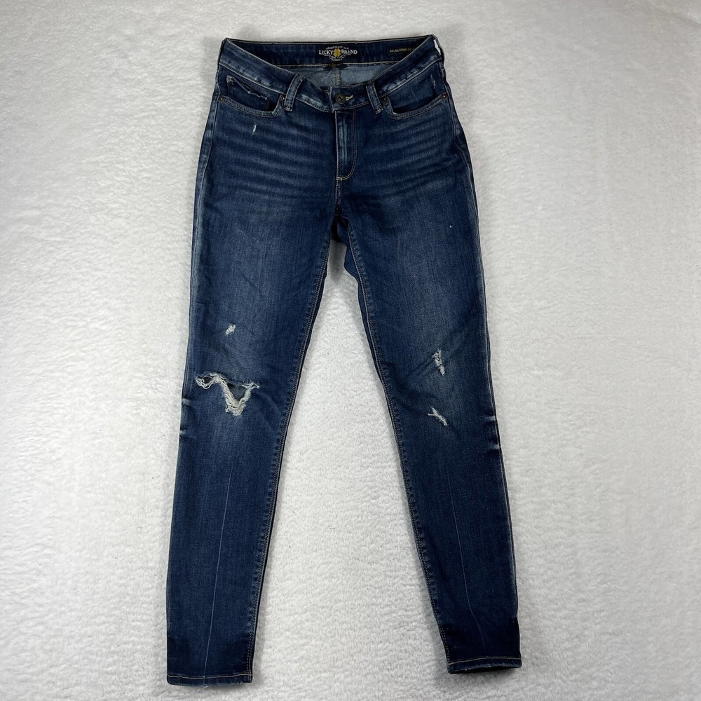 Lucky Brand Sasha Super Skinny Jeans Women's 4/27 Fits 26x28 Blue Distressed Low